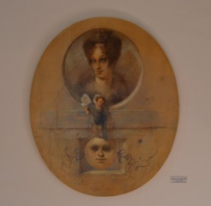 Massimo Rao, Dedicato a S. A. Maria Luigia d’Asburgo, Arciduchessa d’Austria, Duchessa di Parma, Piacenza e Guastalla ovvero: “La Maschera della Fortuna”, 1992, Carboncino, tempera al’uovo e olio su carta trasportata su tavola, cm 88x106, Pinacoteca Massimo Rao, San Salvatore Telesino (BN)